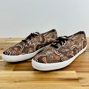 Keds Womens Size 9 Brown Print Canvas Lace Up Sneakers Shoes